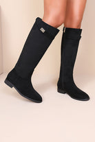 Iris Black Suedette Knee High Riding Boots