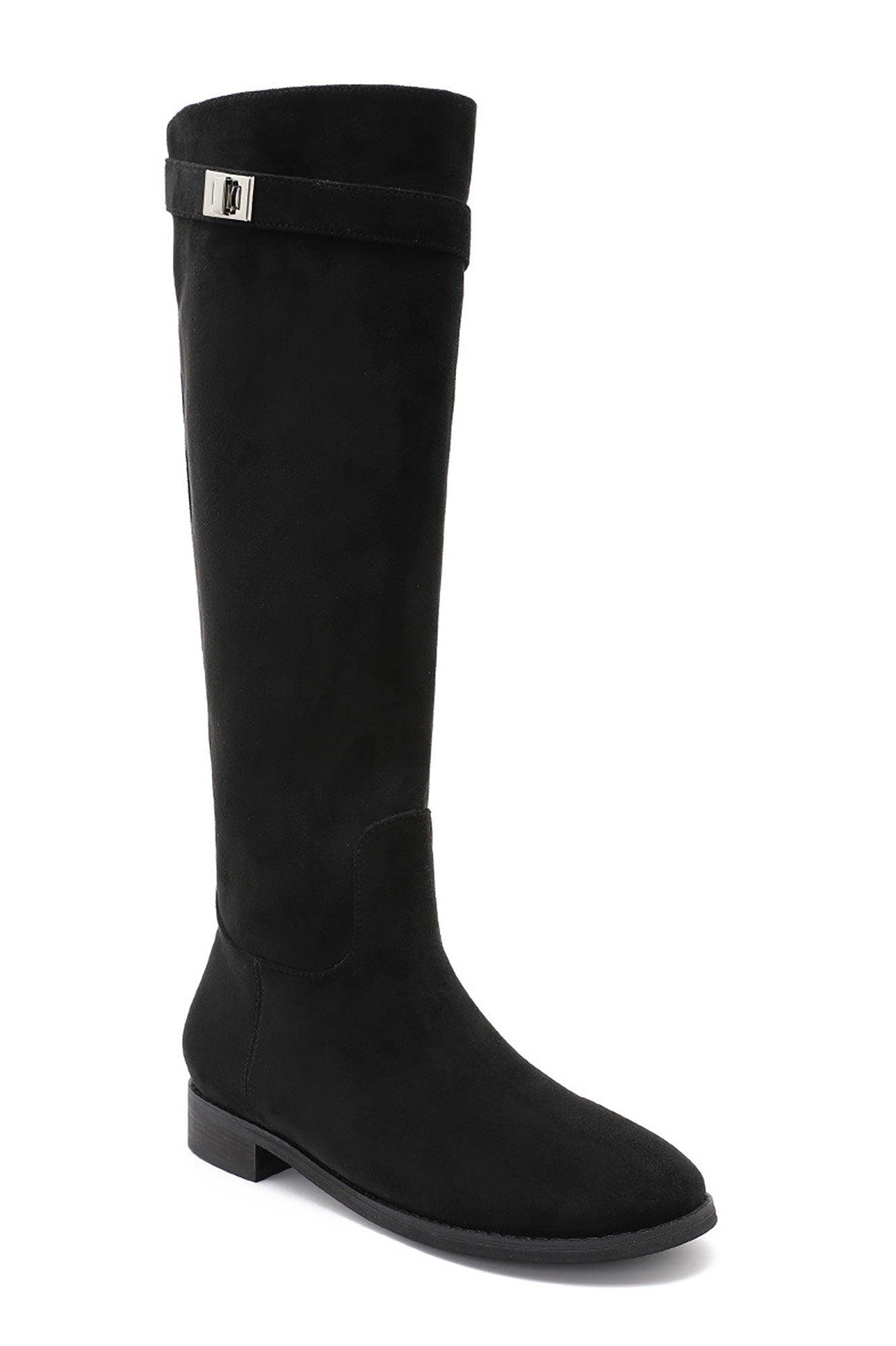 Iris Black Suedette Knee High Riding Boots