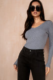 Iris Grey Knit Ribbed Top