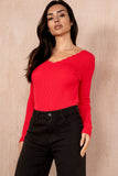 Iris Red Knit Ribbed Top