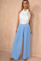 Irma Blue Pleated Wide Leg Trousers