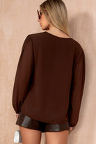 Irmina Chocolate Chiffon Sequin V Neck Top