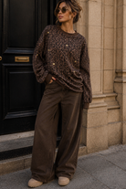 Irmina Leopard Print Studded Heart Sweater