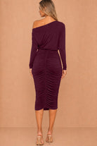Isabella Plum Off The Shoulder Ruched Midi Dress