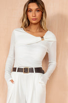 Isabelle White Draped Gold Buckle Top
