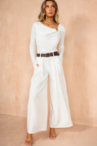Isabelle White Draped Gold Buckle Top