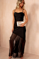 Isobel Black Satin Asymmetric Maxi Dress