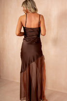 Isobel Chocolate Satin Asymmetric Maxi Dress