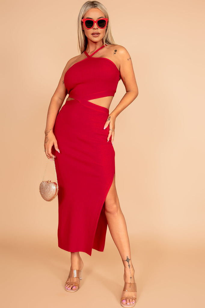 Ivey Red Knit Ribbed Dress