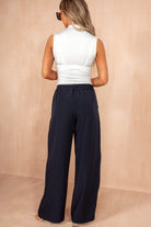 Iyla Navy Pinstripe Wrap Front Trousers