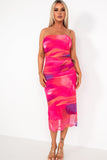 Jacey Pink and Purple Mesh Print Bandeau Dress