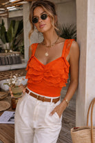 Jacinda Burnt Orange Knit Lace Sleeveless Top