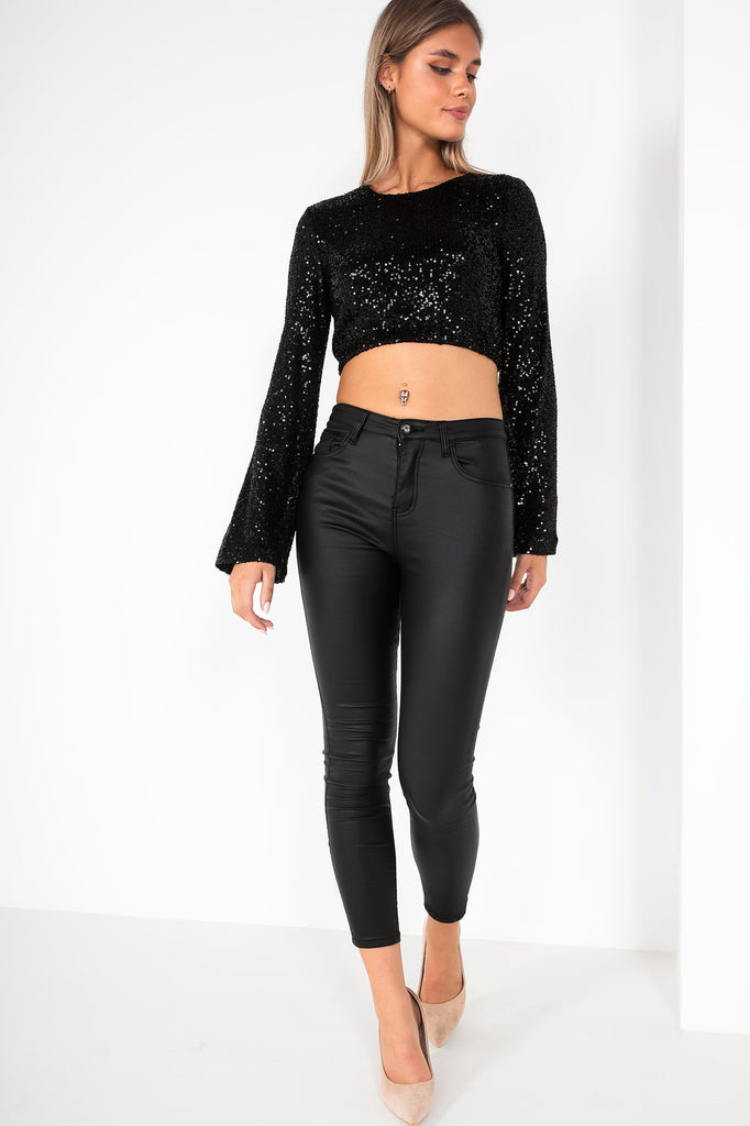 Jacqueline Black Sequin Crop Top