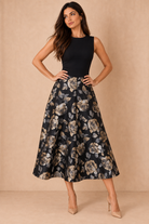 Jada Black 2 In 1 Floral Jacquard Midi Dress