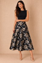 Jada Black 2 In 1 Floral Jacquard Midi Dress