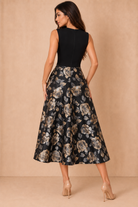 Jada Black 2 In 1 Floral Jacquard Midi Dress
