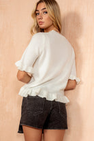 Jada White Soft Knit Frill Top