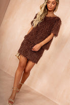 Jade Chocolate Faux Feather Sparkle Top