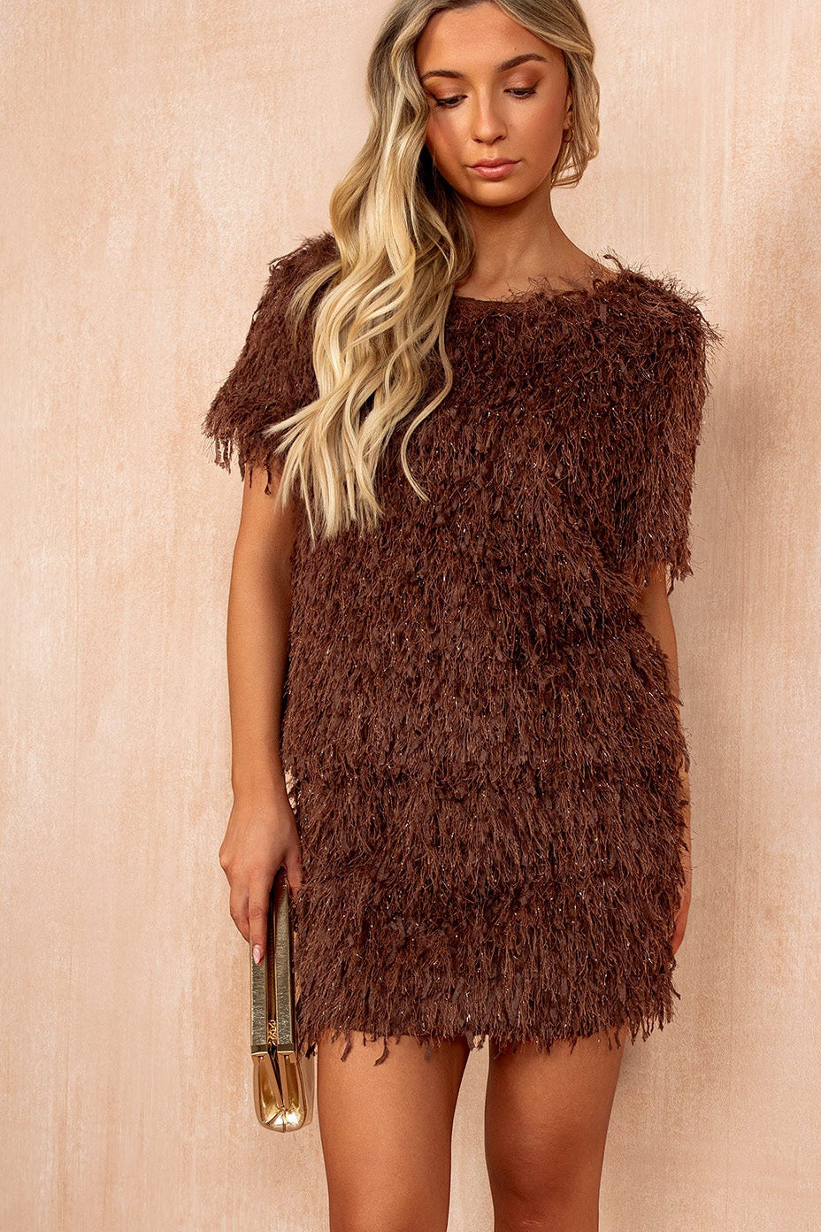 Jade Chocolate Faux Feather Sparkle Top