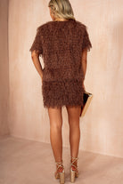 Jade Chocolate Faux Feather Sparkle Top