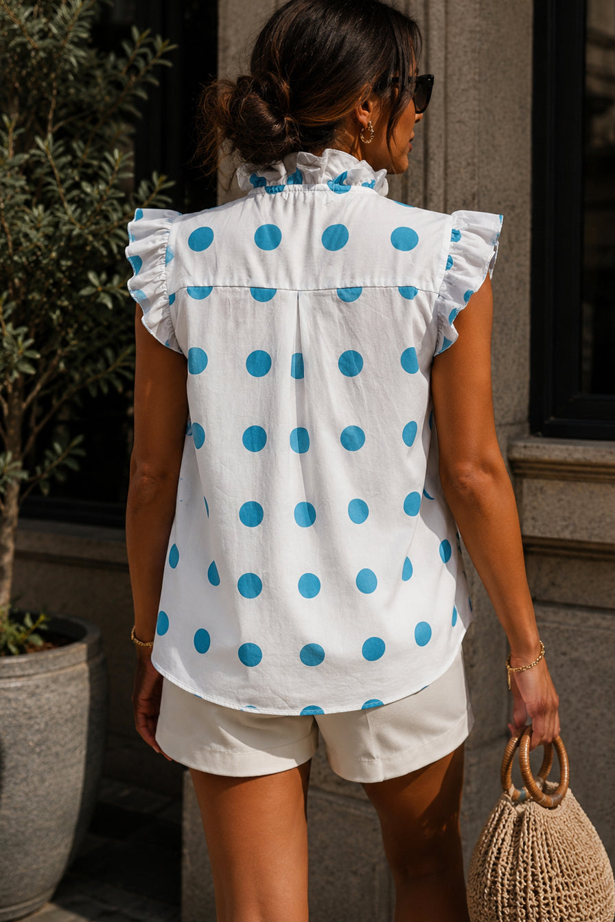 Jade White Polka Dot Frill Blouse