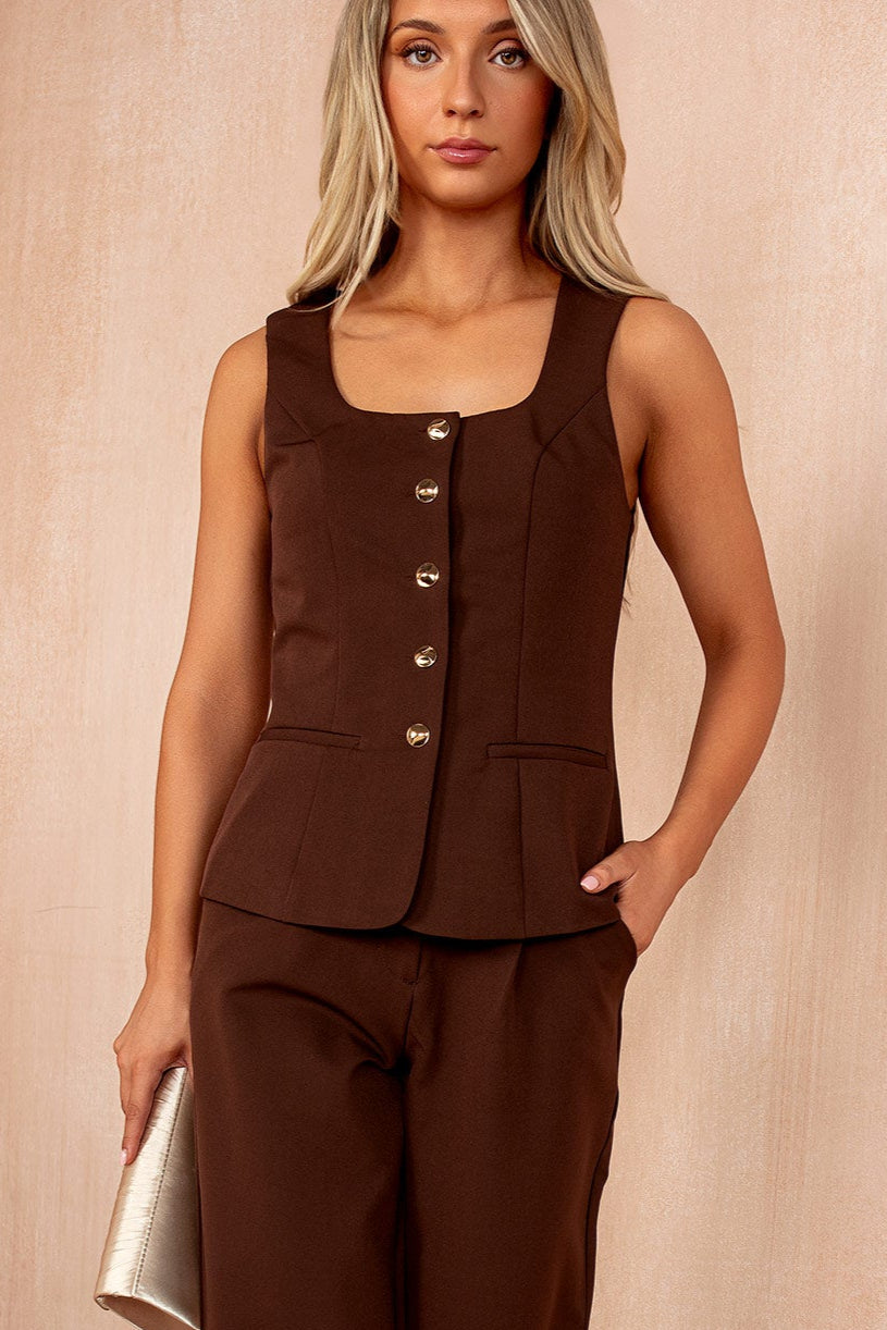 Jamie Chocolate Square Neck Waistcoat