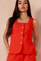 Jamie Red Square Neck Waistcoat