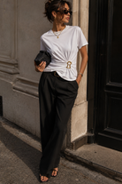 Jasmine White Cotton Ruched Gold Buckle Top
