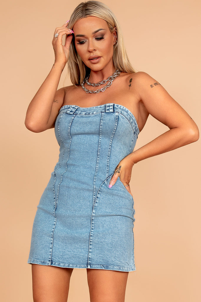 Jayla Blue Bandeau Denim Dress