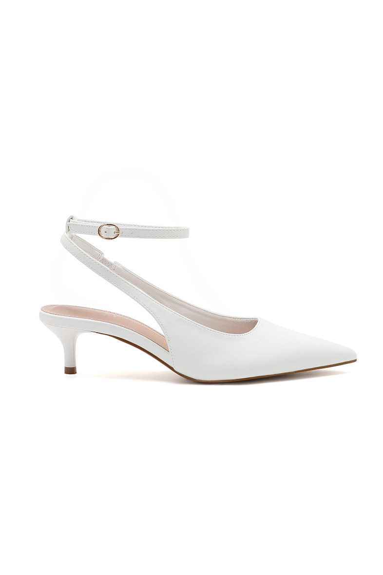 Jayla White Kitten Heels - Vavavoom.ie