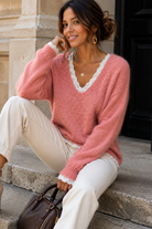 Jayleen Blush Knit Lace Detail Jumper