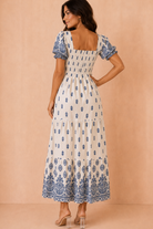 Jazmin Blue Border Print Midi Dress