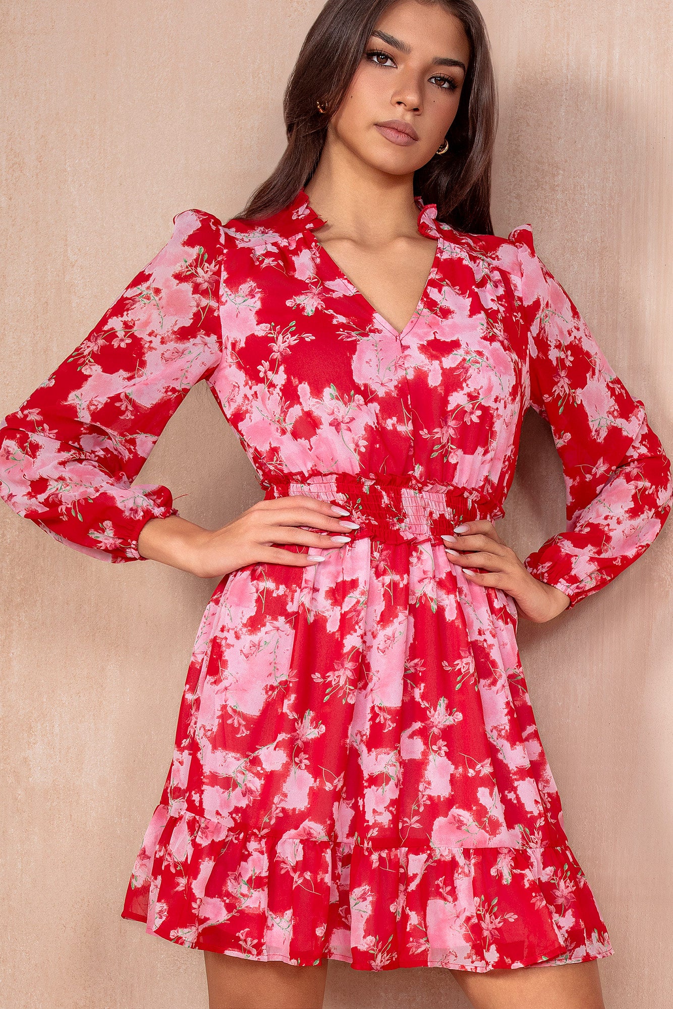 Jazzy Red Chiffon Print Dress