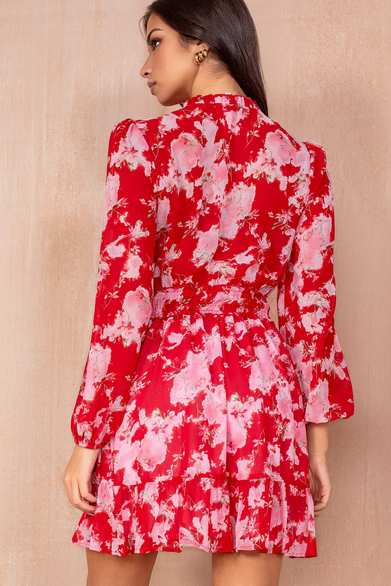 Jazzy Red Chiffon Print Dress