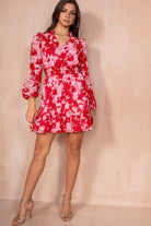 Jazzy Red Chiffon Print Dress