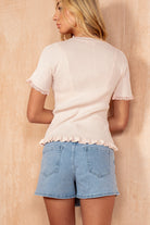 Jemima Pink Ribbed Knit Lace Detail Top