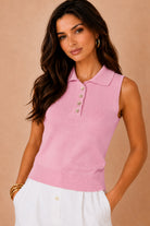 Jerusha Pink Knit Sleeveless Polo Top