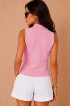 Jerusha Pink Knit Sleeveless Polo Top