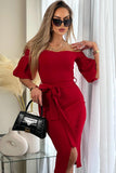 Jerusha Red Belted Midi Dress
