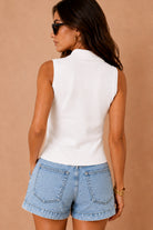 Jerusha White Knit Sleeveless Polo Top