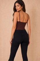 Jessalyn Chocolate Polka Dot Slinky Bodysuit