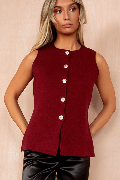 Jessica Burgundy Knit Waistcoat –