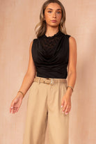 Jessie Black Sleeveless Cowl Neck Bodysuit
