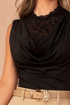 Jessie Black Sleeveless Cowl Neck Bodysuit
