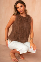 Jessie Chocolate Sleeveless Fluffy Top