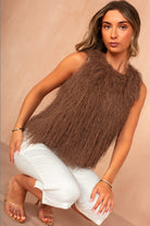 Jessie Chocolate Sleeveless Fluffy Top