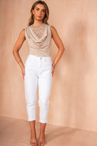 Jessie Taupe Sleeveless Cowl Neck Bodysuit