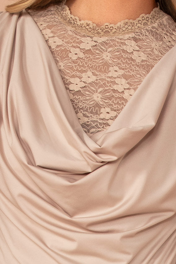 Jessie Taupe Sleeveless Cowl Neck Bodysuit