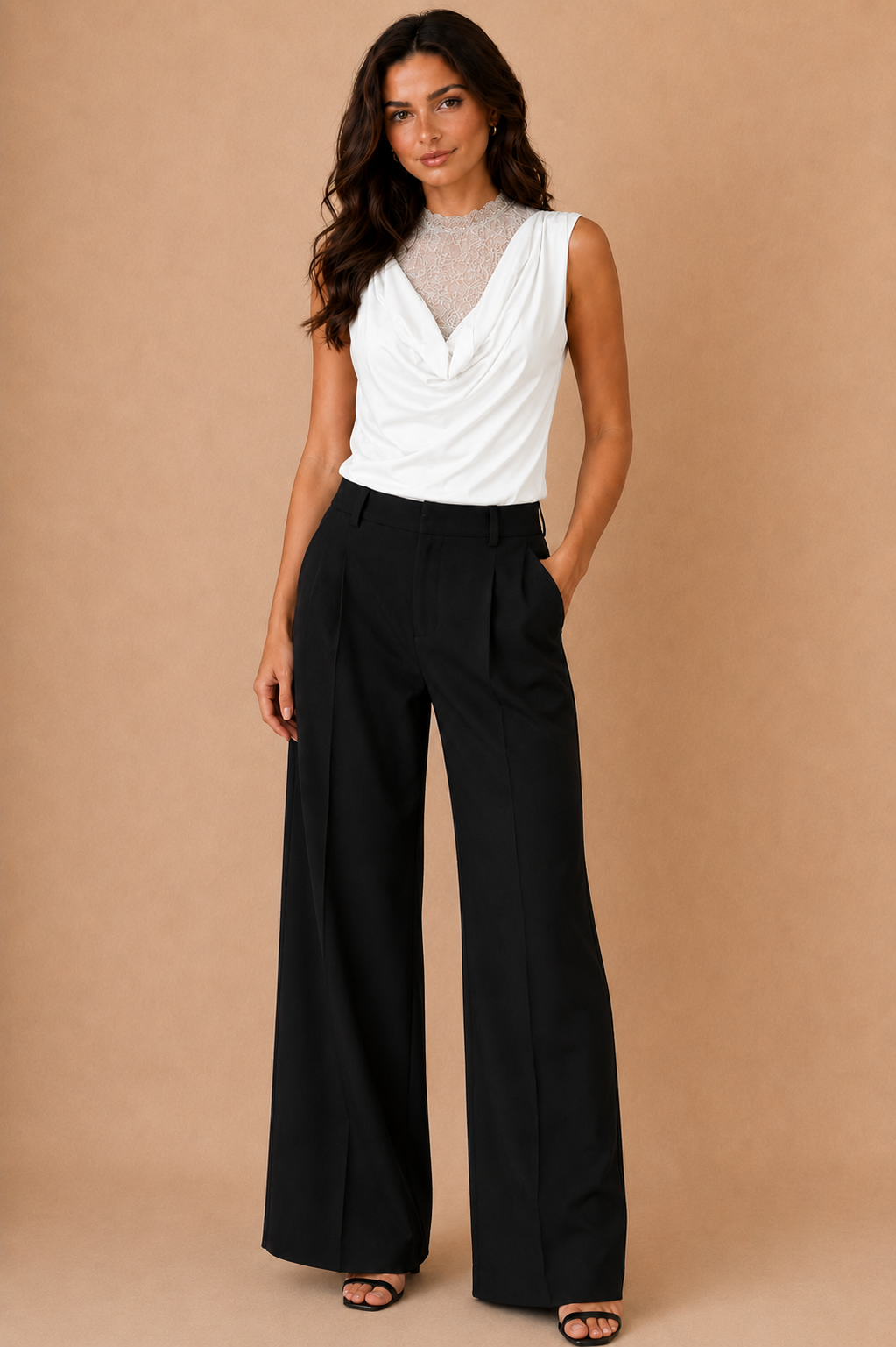 Jessie White Sleeveless Cowl Neck Bodysuit