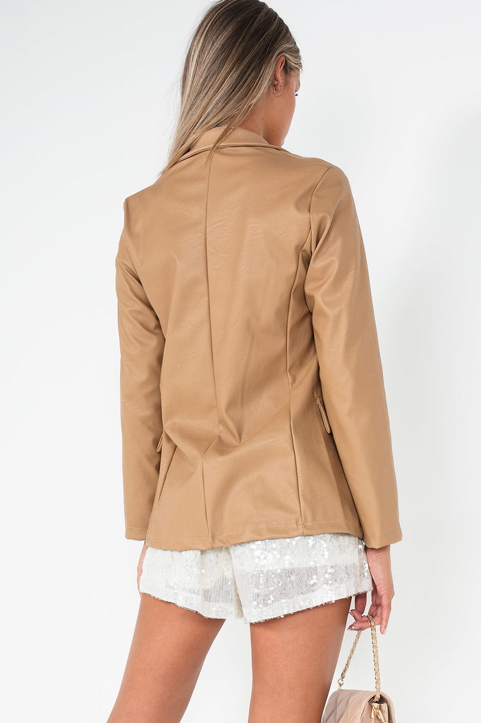 Jillian Camel Faux Leather Blazer